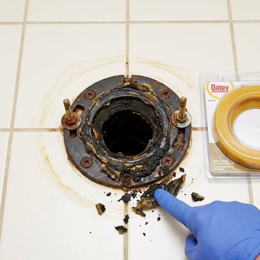 Failed wax ring showing water seepage at the base of a toilet in a Jackson, LA home