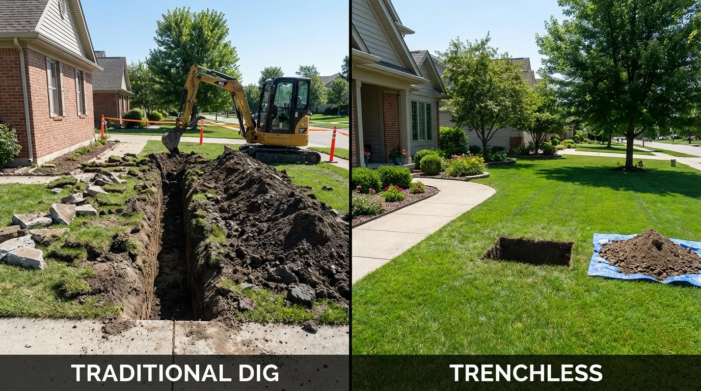 Trenchless sewer repair with minimal yard damage versus traditional excavation in Jackson, LA